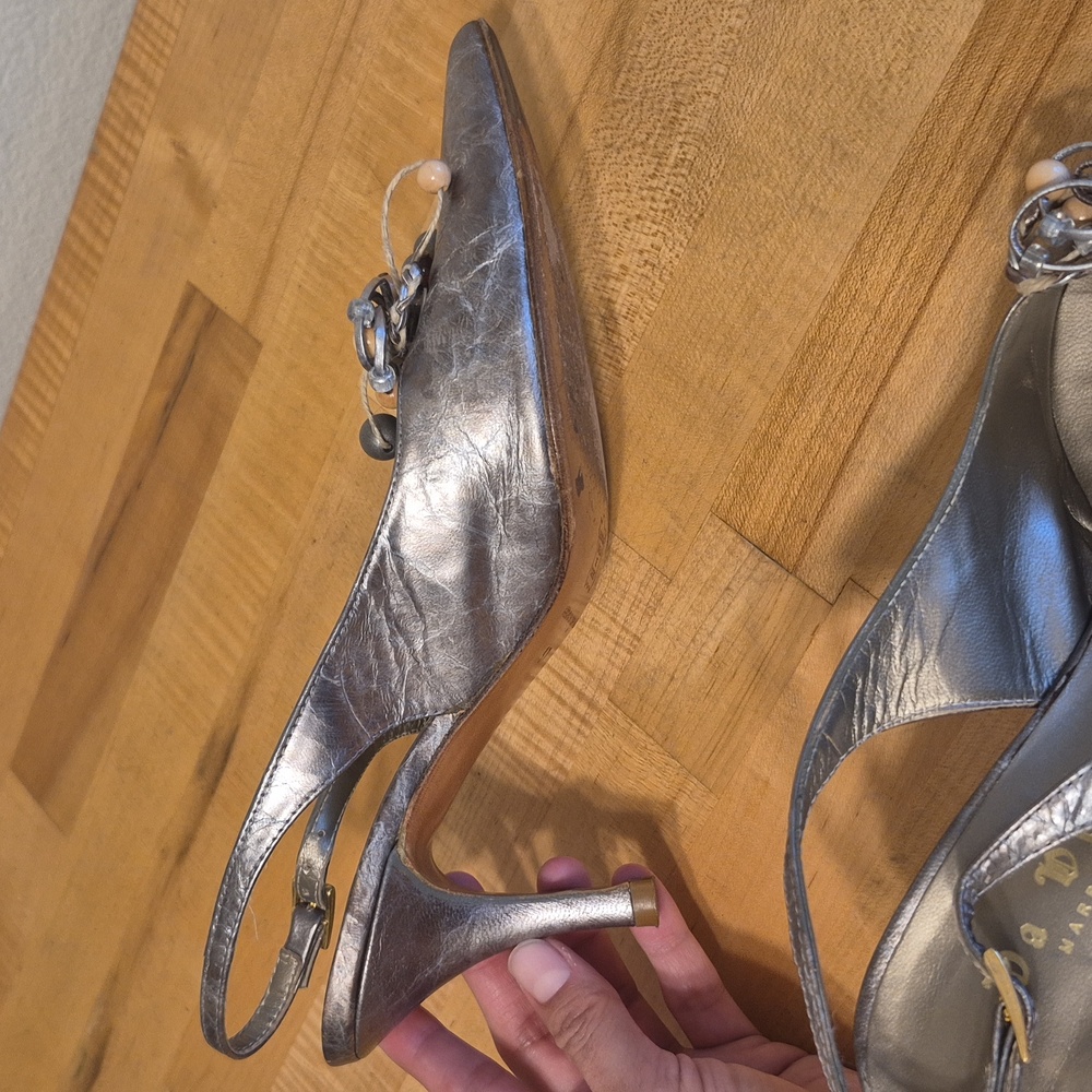 Da Vinci Marbella Silver Beads Bow Slingback Pointy Toe Heels - Picture 12 of 13